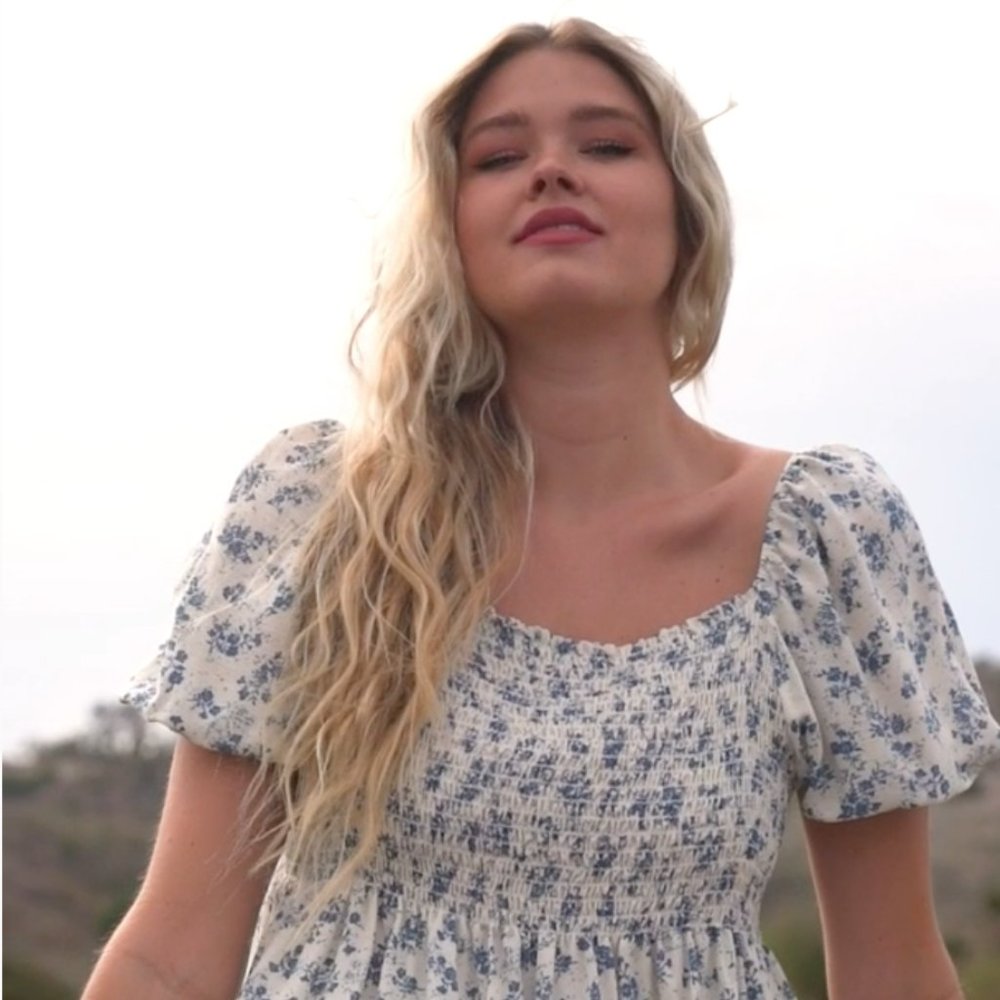 Miranda Puff Sleeve Smocked Top Ivory-Multi